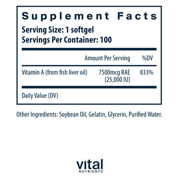 Vitamin A 7500mcg RAE 100 gels by Vital Nutrients