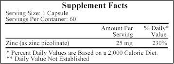 Zinc Picolinate 60 caps 25 mg by Ecological Formulas