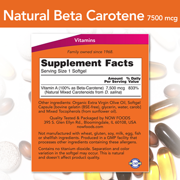 Natural Beta Carotene 25,000 IU 90 gels by NOW