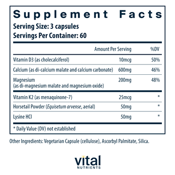 Osteo-Nutrients (w Vit K2-7) 180 vegcaps by Vital Nutrients