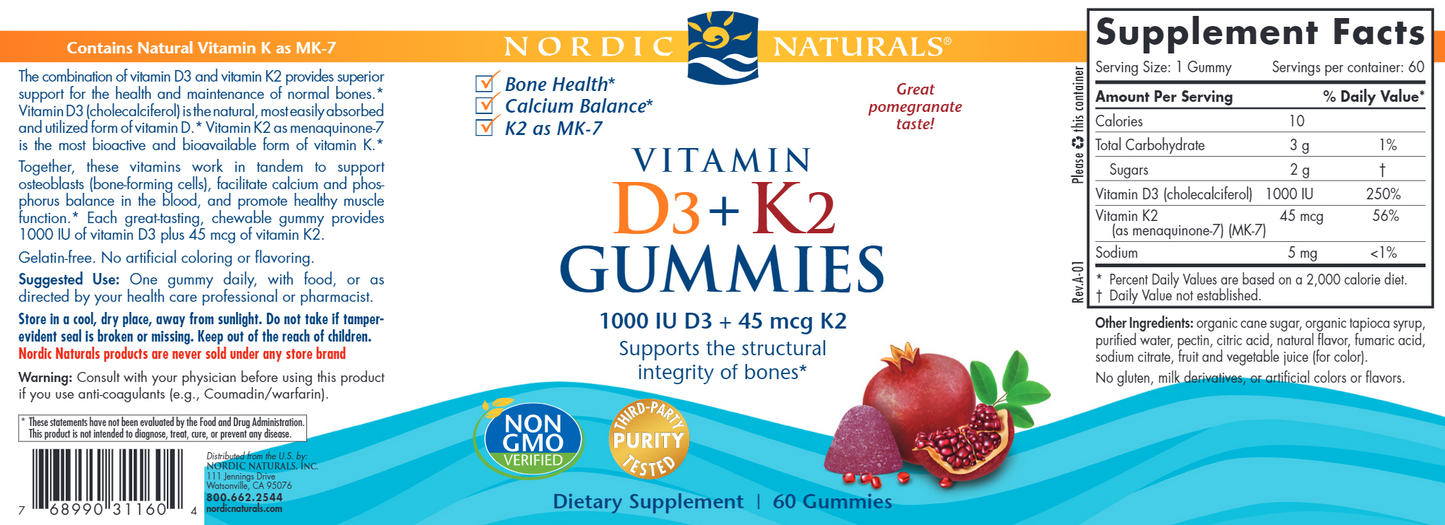 Vitamin D3 + K2 60 Gummies