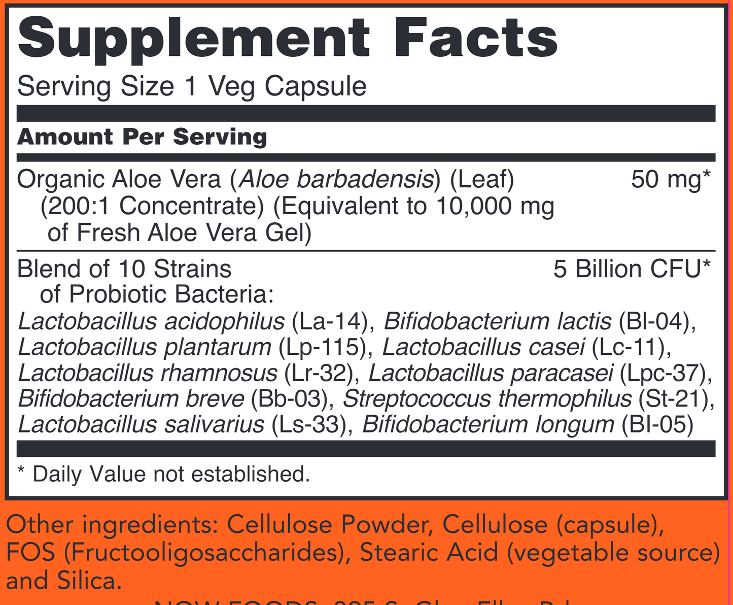 Aloe 10,000 & Probiotics 60 vegcaps NOW