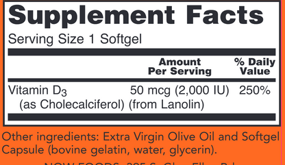 Vitamin D-3 2000 IU 240 softgels by NOW