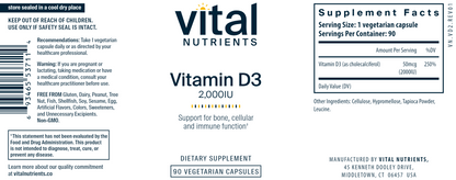 Vitamin D3 2000 IU 90 vcaps by Vital Nutrients