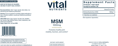 MSM 1000 mg 240 vegcaps by Vital Nutrients