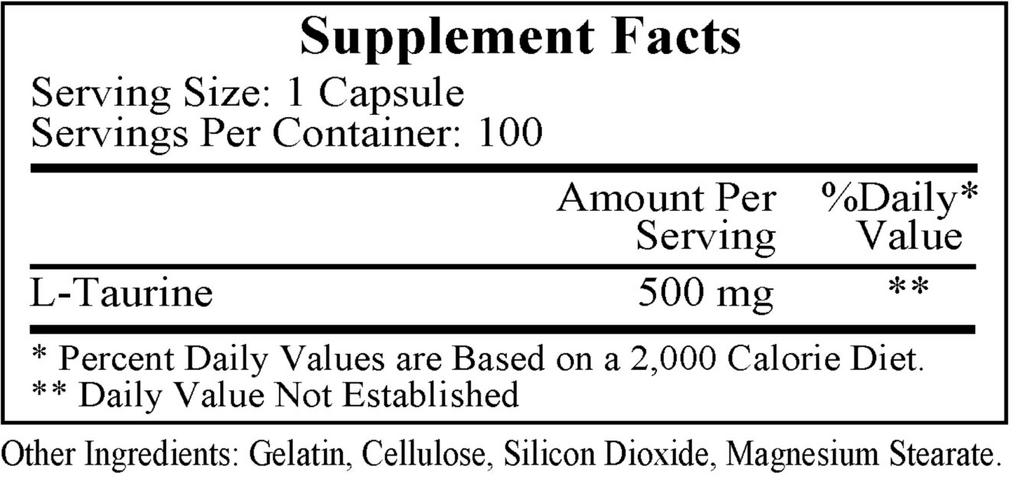 L-Taurine 500 mg 100 caps by Ecological Formulas