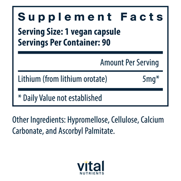 Lithium (orotate) 5 mg 90 vegcaps by Vital Nutrients