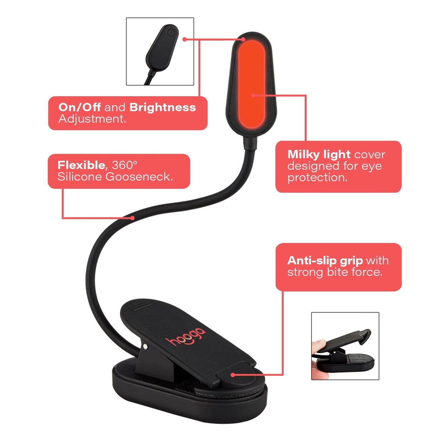 Red Clip-On Book Light