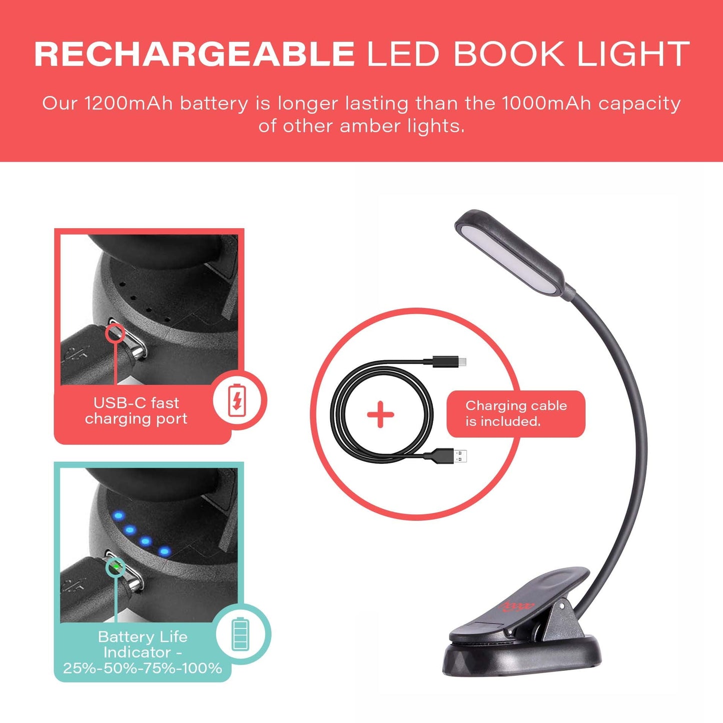 Amber & Red Clip-On Book Light